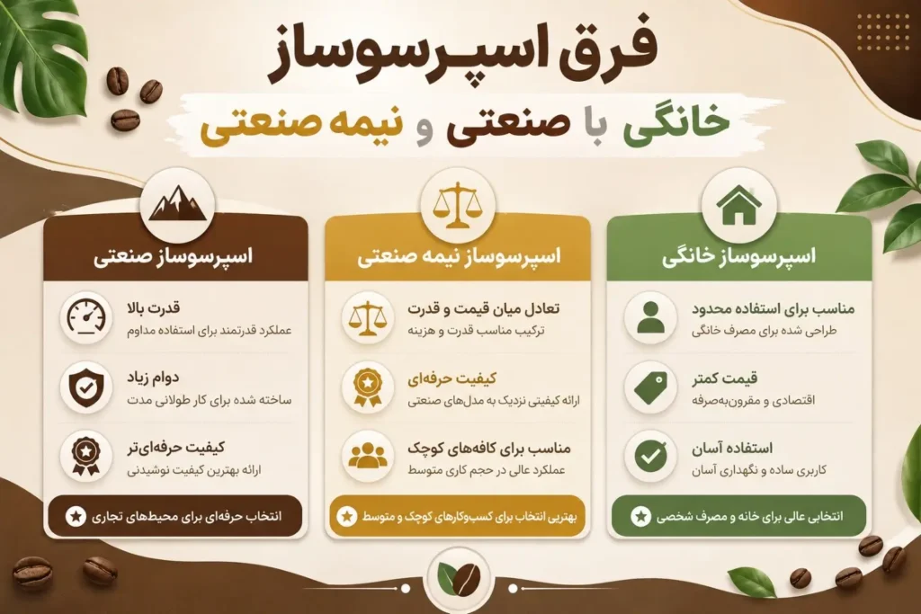 فرق اسپرسو ساز خانگی با صنعتی و نیمه صنعتی